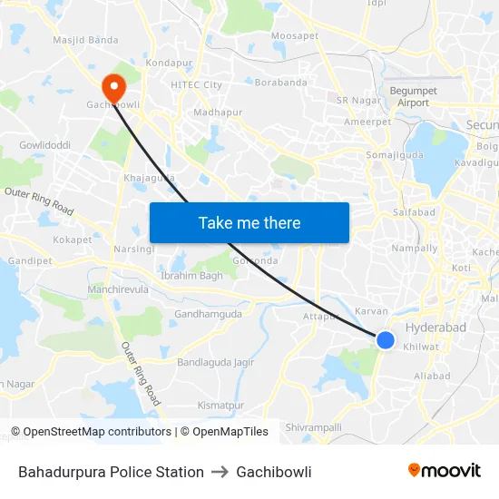Bahadurpura Police Station to Gachibowli map
