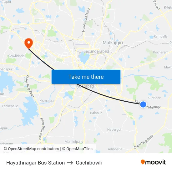 Hayathnagar Bus Station to Gachibowli map