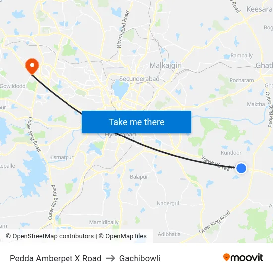 Pedda Amberpet X Road to Gachibowli map