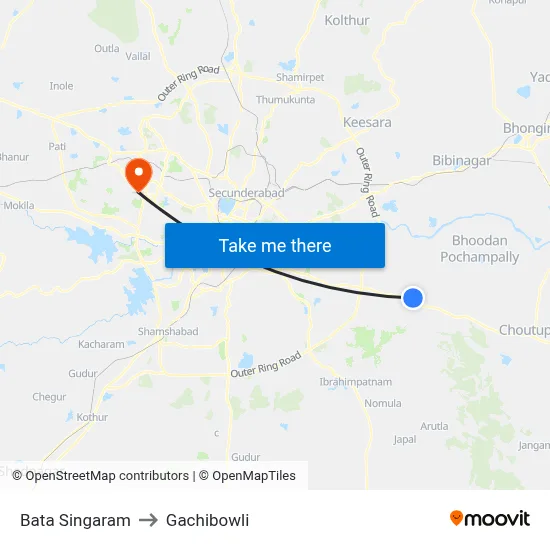 Bata Singaram to Gachibowli map