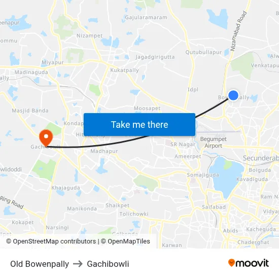Old Bowenpally to Gachibowli map