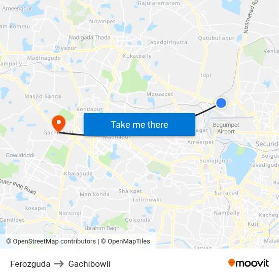 Ferozguda to Gachibowli map