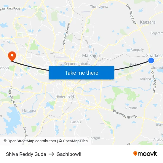 Shiva Reddy Guda to Gachibowli map