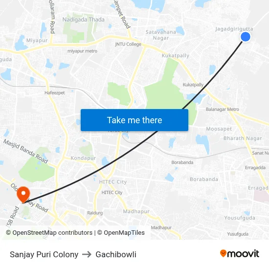 Sanjay Puri Colony to Gachibowli map