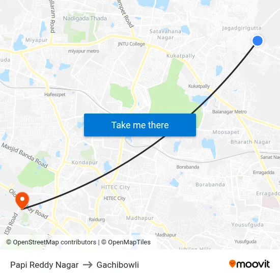 Papi Reddy Nagar to Gachibowli map