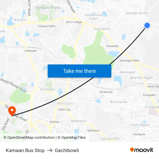 Kamaan Bus Stop to Gachibowli map