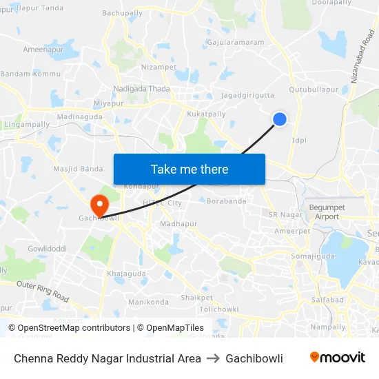 Chenna Reddy Nagar Industrial Area to Gachibowli map