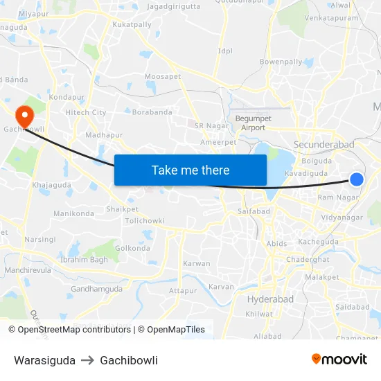 Warasiguda to Gachibowli map