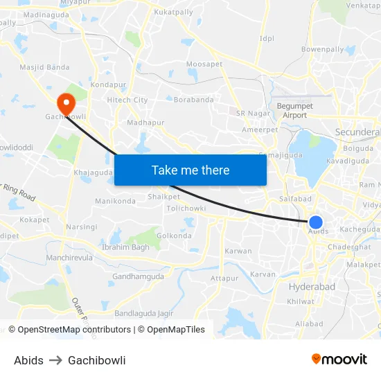 Abids to Gachibowli map