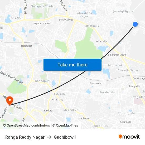 Ranga Reddy Nagar to Gachibowli map