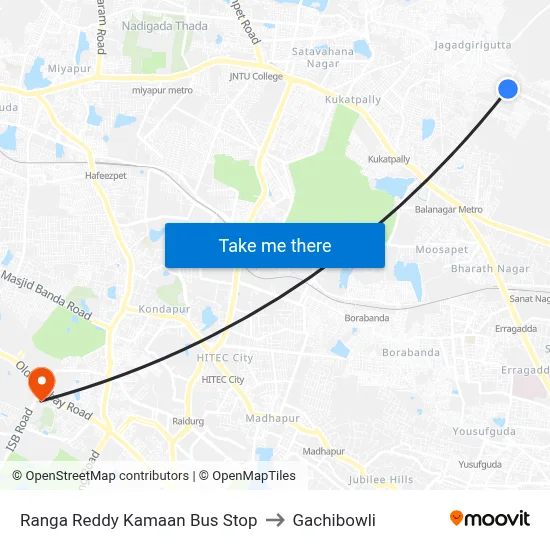 Ranga Reddy Kamaan Bus Stop to Gachibowli map