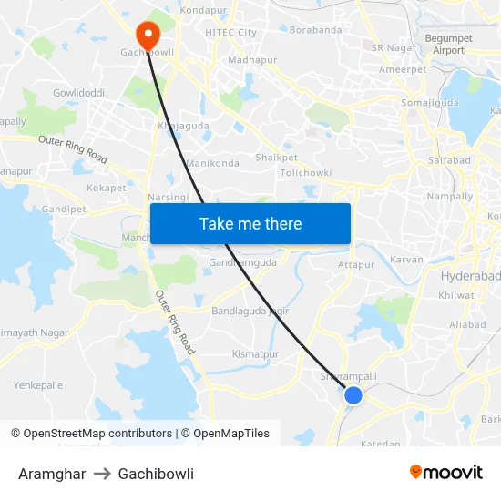 Aramghar to Gachibowli map