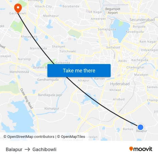 Balapur to Gachibowli map