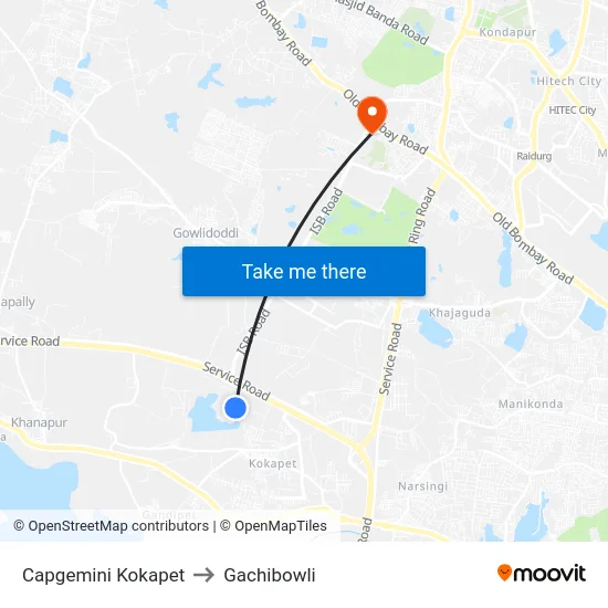 Capgemini Kokapet to Gachibowli map