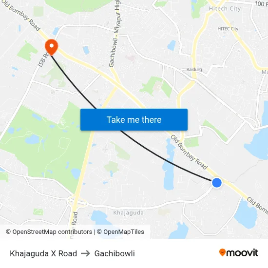 Khajaguda X Road to Gachibowli map