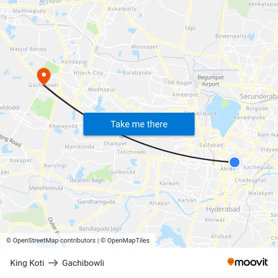 King Koti to Gachibowli map