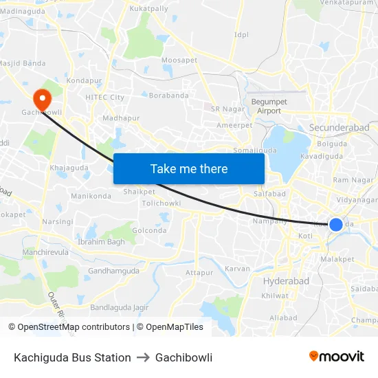 Kachiguda Bus Station to Gachibowli map