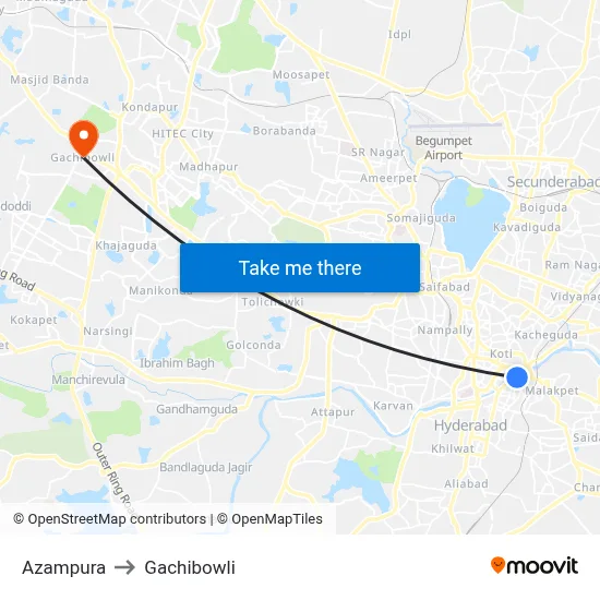 Azampura to Gachibowli map