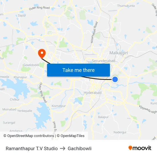Ramanthapur T.V Studio to Gachibowli map