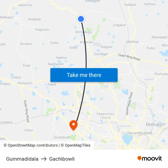 Gummadidala to Gachibowli map