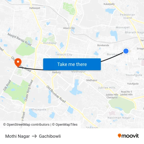 Mothi Nagar to Gachibowli map