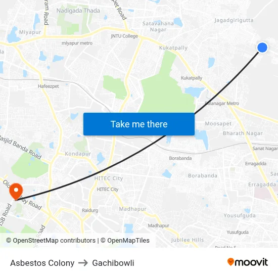 Asbestos Colony to Gachibowli map