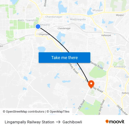 Lingampally Railway Station to Gachibowli map