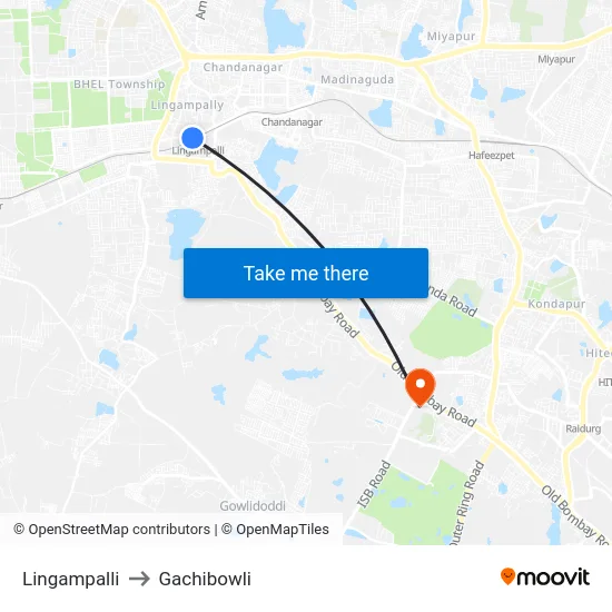 Lingampalli to Gachibowli map