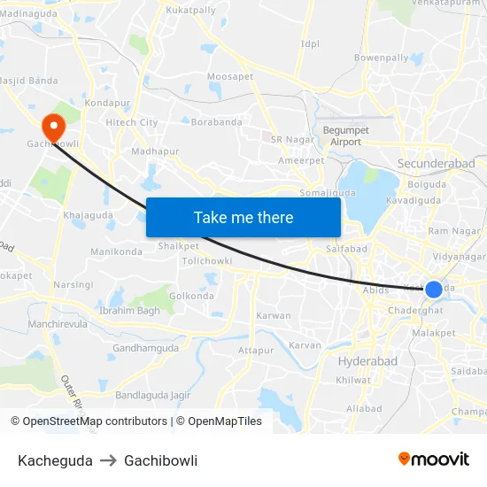 Kacheguda to Gachibowli map
