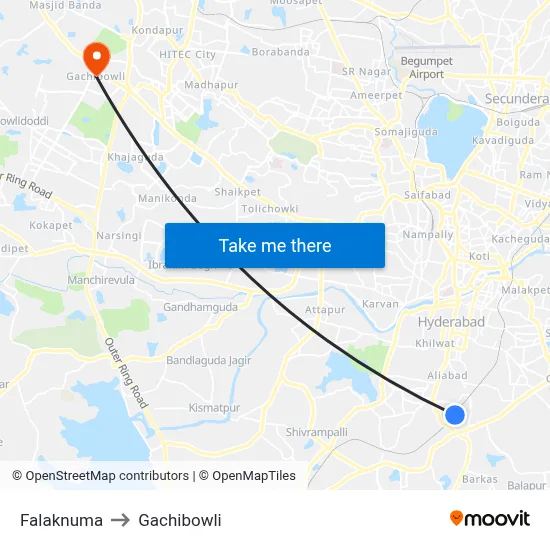 Falaknuma to Gachibowli map