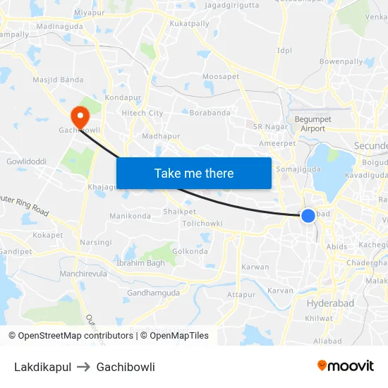Lakdikapul to Gachibowli map