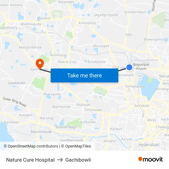Nature Cure Hospital to Gachibowli map