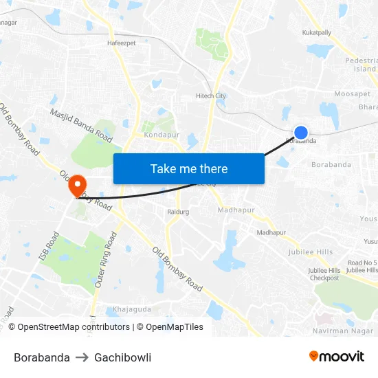 Borabanda to Gachibowli map