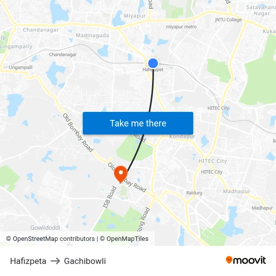 Hafizpeta to Gachibowli map