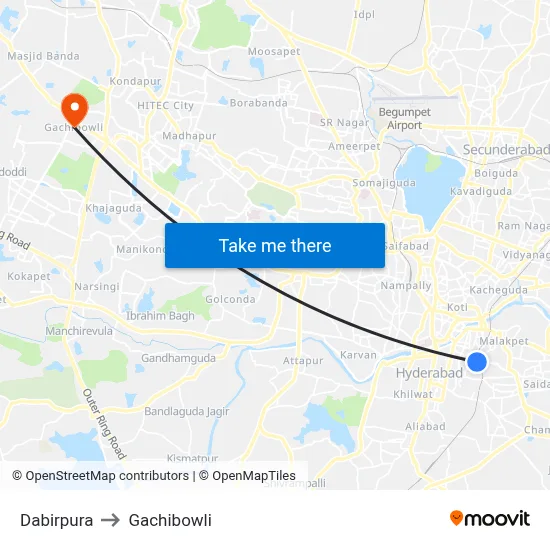 Dabirpura to Gachibowli map