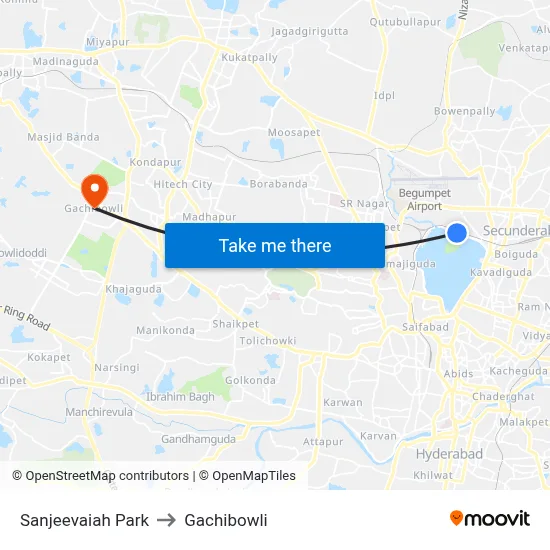 Sanjeevaiah Park to Gachibowli map