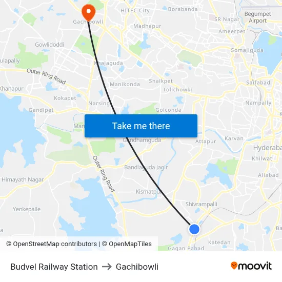 Budvel Railway Station to Gachibowli map
