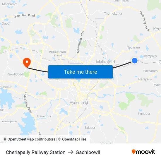 Cherlapally Railway Station to Gachibowli map