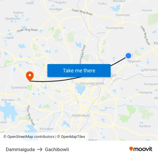 Dammaiguda to Gachibowli map
