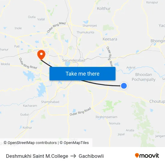 Deshmukhi Saint M.College to Gachibowli map