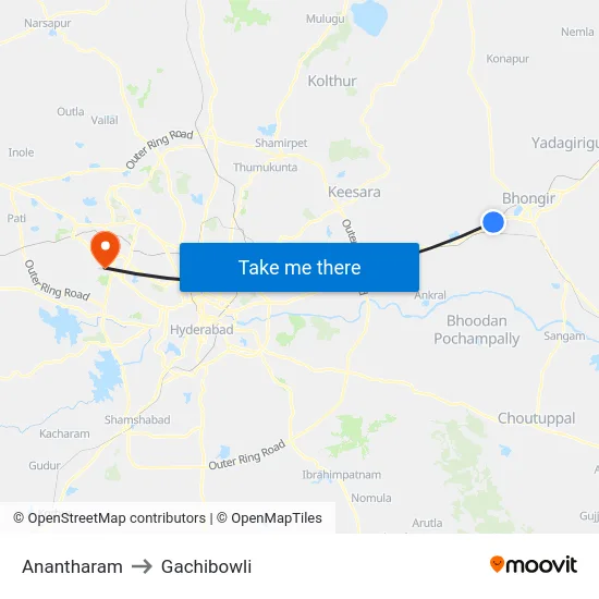 Anantharam to Gachibowli map