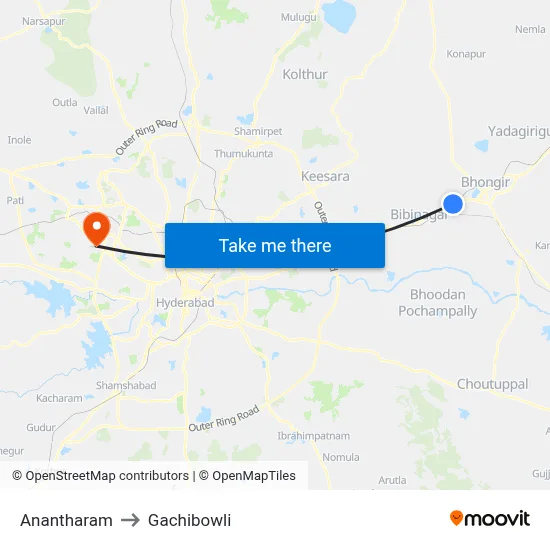 Anantharam to Gachibowli map