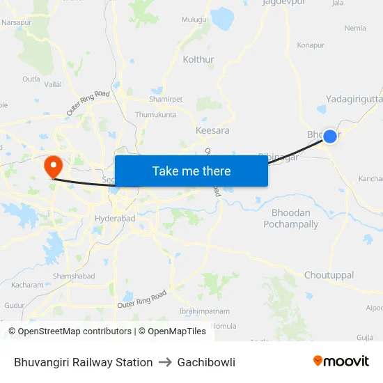 Bhuvangiri Railway Station to Gachibowli map