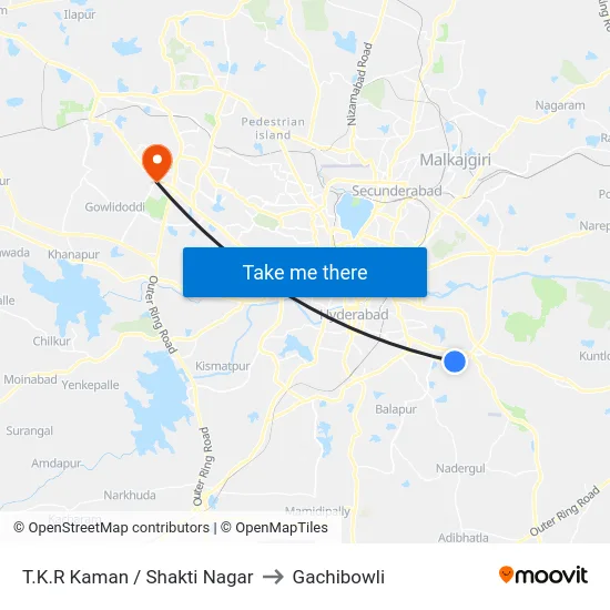 T.K.R Kaman / Shakti Nagar to Gachibowli map