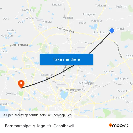 Bommarasipet Village to Gachibowli map