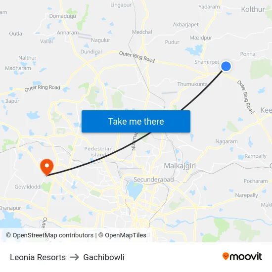 Leonia Resorts to Gachibowli map
