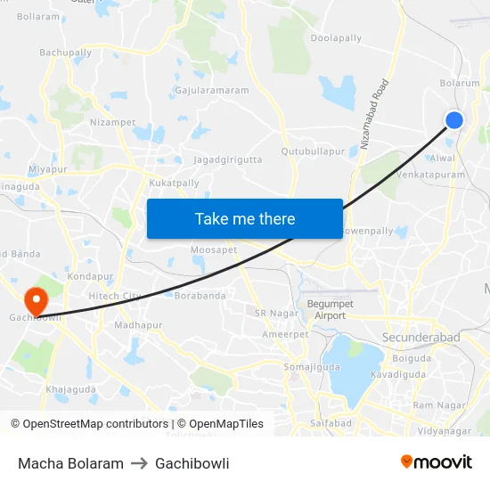 Macha Bolaram to Gachibowli map