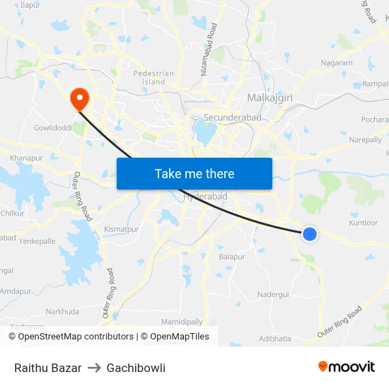 Raithu Bazar to Gachibowli map