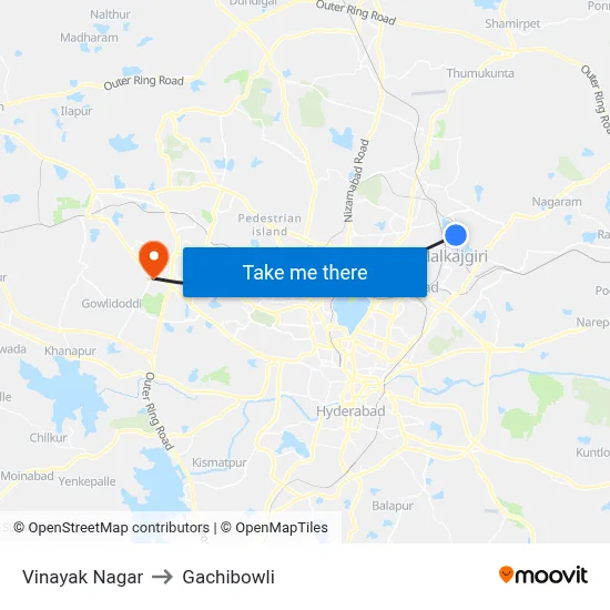 Vinayak Nagar to Gachibowli map