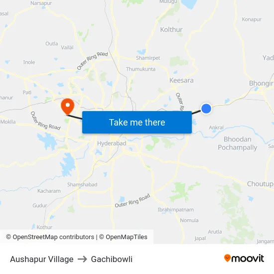 Aushapur Village to Gachibowli map